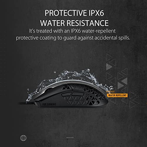 ASUS TUF Gaming M4 Air Lightweight Mouse | 16,000 dpi Sensor, Programmable Buttons, 47g Ultralight Shell, IPX6 Water Resistance, Gaming Paracord and Low Friction PTFE Feet, Black