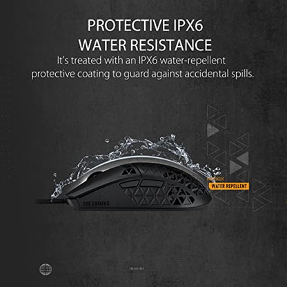 ASUS TUF Gaming M4 Air Lightweight Mouse | 16,000 dpi Sensor, Programmable Buttons, 47g Ultralight Shell, IPX6 Water Resistance, Gaming Paracord and Low Friction PTFE Feet, Black