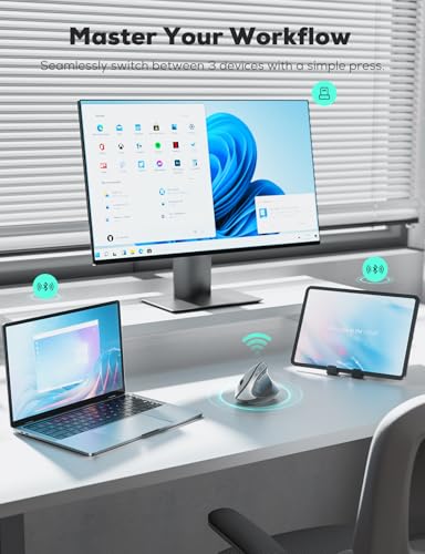 Nulea MD280 Ergonomic Vertical Wireless Mouse - Bluetooth & 2.4G Dual Mode, 4 Adjustable DPI 800/1200/1600/2400, Rechargeable, Silent Clicks, No Lag, 6 Buttons - Perfect for Laptop, Desktop Grey - color: Grey