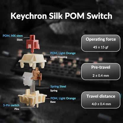 Keychron Q6 Ultra 8K Polling Rate Aluminum Wireless Mechanical Keyboard, 2.4 GHz/Bluetooth/Wired Full-Size Custom RGB, Hot-Swappable Silk POM Red Switch for Mac Windows Linux - Black - color: Red Switch