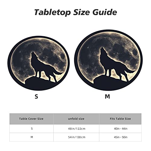 Famame Full Moon Howling Wolf Round Fitted Tablecloth with Elastic Protector Table Cloth Kitchen Dinner Waterproof Oil-Proof Table Covers Fits 40"-44", Small - color: Full Moon Howling Wolf