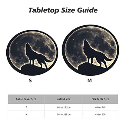 Famame Full Moon Howling Wolf Round Fitted Tablecloth with Elastic Protector Table Cloth Kitchen Dinner Waterproof Oil-Proof Table Covers Fits 40"-44", Small - color: Full Moon Howling Wolf