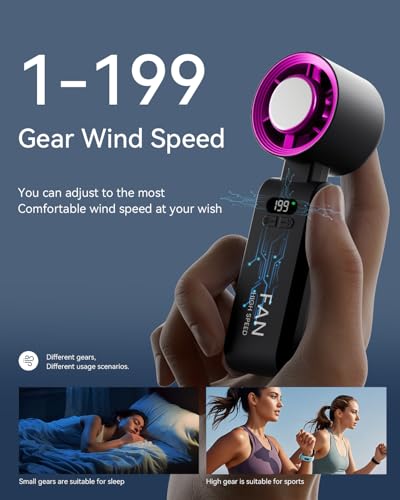 Handheld Portable Turbo Fan with Ice Cooler, Speed (1-199) 5500mAh Rechargeable Personal Fan,[20H Cooling Time] Mini Yet Powerful [20000 RPM] Pocket Fans for Travel/Outdoor/Home/Office, Black HotPink - color: Black Hot Pink