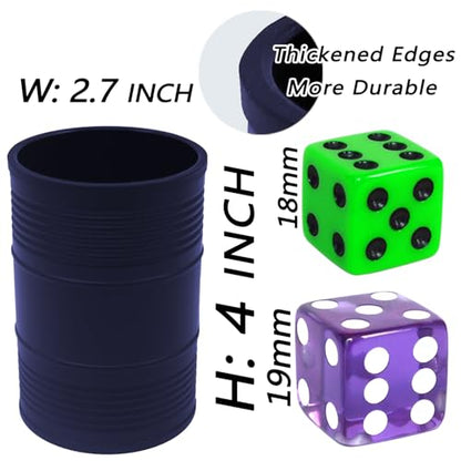 Dice Stacking Cup Set with 4 Pcs 19mm Purple and 5 Pcs 18mm Green Standard 6 Sided Dices, Blue Cup with Storage Bag - Magic Tricks Instruction