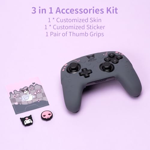 Cute Sanlio Controller Skin for NS Pro, Soft Silicone Protective Cover Case for Nintendo Switch Pro Controller with 1Touch Pad Sticker & 2 Thumb Grip Caps - (Skull & Troublemaker Rabbit)