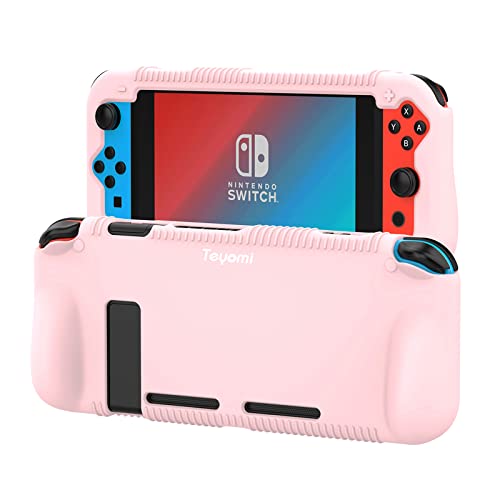 Teyomi Protective Silicone Case for Nintendo Switch, Grip Cover with Tempered Glass Screen Protector, 2 Storage Slots for Game Cards, Shock-Absorption & Anti-Scratch (Pink) - color: Light Pink