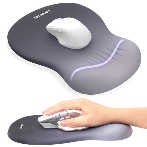TECKNET Ergonomic Mouse Pad with Wrist Rest, Smooth Surface & Non-Slip Base | Memory Foam Mousepad with Wrist Support, Ergonomic Middle Concave for Laptop/PC, Pain Relief for Home Office Gaming, Gray - color: Gradient Gray