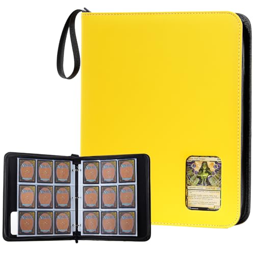 ProCase 900-Pocket Card Binder with Clear Window -Yellow | 9 Double-sided Pockets, Trading Cards Colletction Album Holder, Removable Sleeves, Holds MTG, TCG, Sports & Football Cards - color: Yellow