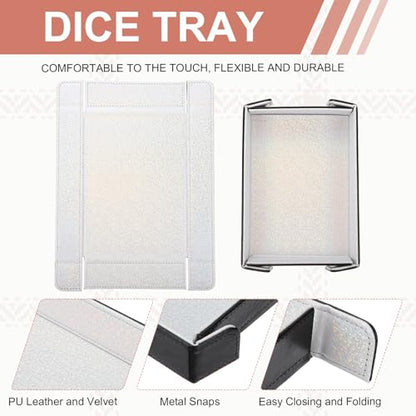 Dice Tray PU Leather Mat Magnetic Folding Dice Rolling Tray Holder Laser Gradient Rectangle Storage Box Perfect for DND Table Games & Entryway & Nightstand Organizer (Silver) - color: Silver