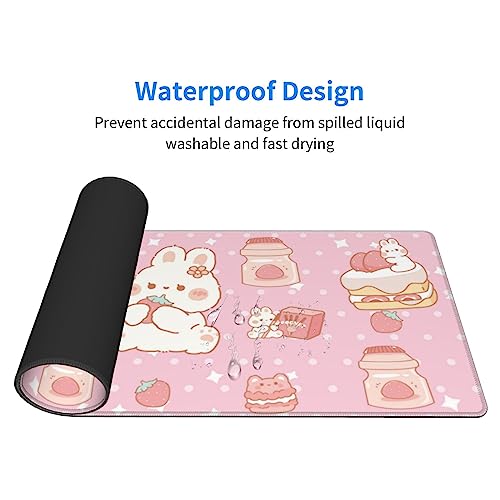 Kawaii Rabbit Strawberry Gaming Mouse Pad Extended Large Mouse Mat 31.5 X 11.8 Inch Nonslip Rubber Base Long Desk Pad Stitched Edges Mousepad Mice Pad for Office Home Game - color: Kawaii Rabbit Strawberry