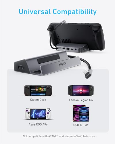 Anker Steam Deck Dock, 6-in-1 4K@60Hz HDMI Docking Station for Steam Deck | 4K HDMI, 1Gbps Ethernet, 2 USB-A, USB-C Port, Fast Charging, for Steam Deck (OLED)/ROG Ally/Legion Go (Not for Rog Ally X)