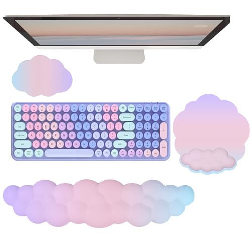 Cloud Keyboard Wrist Rest Mouse Pad with Wrist Rest for Computer Keyboard and Mouse Pad Set Memory Foam Cute Ergonomic Wrist Pad Support for Desk Gaming Home Office Pain Relief Pink Purple Blue - color: 3pcs Silk Purple Pink