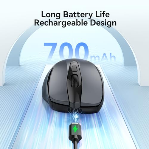 TECKNET Rechargeable Jiggler Wireless Mouse, Dual-Mode Connectivity, Grey | Silent USB A & Bluetooth Mouse, 6 Adjustable DPI, 6 Buttons, Ergonomic Design, Long Battery Life, Multi-Device Compatibility - color: Grey