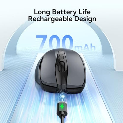 TECKNET Rechargeable Jiggler Wireless Mouse, Dual-Mode Connectivity, Grey | Silent USB A & Bluetooth Mouse, 6 Adjustable DPI, 6 Buttons, Ergonomic Design, Long Battery Life, Multi-Device Compatibility - color: Grey