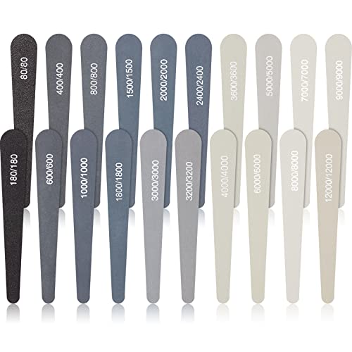 Honoson 20 Pcs Sanding Sticks for Plastic Models 3D Print Polishing Sticks Assorted Metal and Wood Sanding Tools Accessory for Model Craft Amateur Beginner(Low Grits and High Grits,Water Drop Style) - style: Water Drop Style