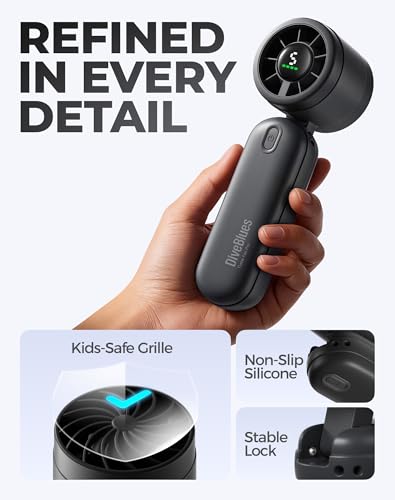 Diveblues Mini Handheld Fan, 30ft/s Portable Turbo Fan [12H Max Cooling], 4000mAh Personal Fan with LED Display, 3-in-1 Hand Held/Neck/Desk Fan for Travel, Cruise, Disney Essentials - color: Midnight Black