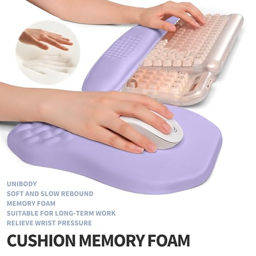 2-in-1 Ergonomic Set, Wave Keyboard Wrist Rest and Massage Slope Mouse Pad Wrist Support, Rebound Memory Foam for Relieve Carpal Tunnel Syndrome and Wrist Pain (Lavender Purple) - color: Lavender Purple