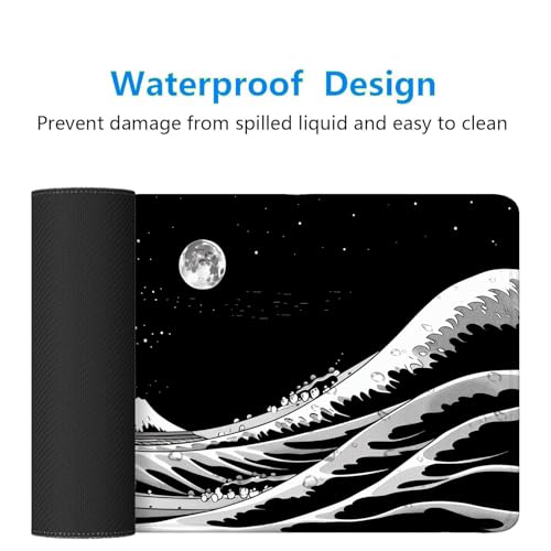 Japanese Sea Wave Anime Desk Mat Black and White Kanagawa XL Mouse Pad Large Mousepad Extended Laptop Keyboard Mat Gaming Desk Pad Mouse Mat 31.5"x11.8" Office Computer Keyboard Laptop Home - color: Japanese Sea Wave Anime_013, size: 11.8" x 31.5"