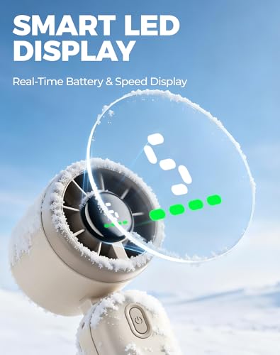 Diveblues Mini Handheld Fan, 30ft/s Portable Turbo Fan [12H Max Cooling], 4000mAh Personal Fan with LED Display, 3-in-1 Hand Held/Neck/Desk Fan for Travel, Cruise, Disney Essentials - color: Vanilla Cream
