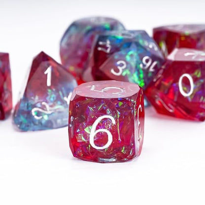 7PCS DND Dice Set,Transparent Sharp Edge Dice Set D&D RPG Polyhedral Die,for Dungeons and Dragons TTRPG Games Roleplaying Games,with Gift Box(Galaxy Blue and Red) - color: Galaxy Blue and Red