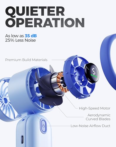 Diveblues Mini Handheld Fan, 30ft/s Portable Turbo Fan [12H Max Cooling], 4000mAh Personal Fan with LED Display, 3-in-1 Hand Held/Neck/Desk Fan for Travel, Cruise, Disney Essentials - color: Glacier Blue