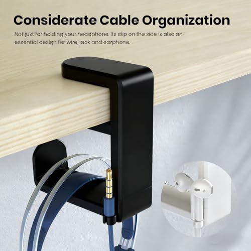 360 Degree Rotating Headphone Stand Under Desk Hanger Clamp Mount Universal Headset Holder Hook (White) - color: White