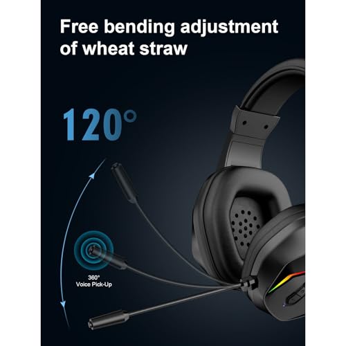 PUSOKEI Wireless Gaming Headset with Noise Canceling Microphone, 2.4G and Bluetooth 5.4 Headphones RGB Lighting for PC Laptop, 40mm Drivers 7.1 Surround Sound Memory Foam Earmuffs (Black)