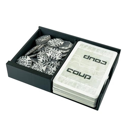 Coup Organizer Insert | Box Storage & Tabletop Card Holder for Coup & Reformation Expansion | Fast Setup Card & Token Tray | Board Game Box Insert Compatible with Indie Card Game Coup