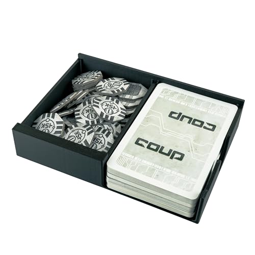 Coup Organizer Insert | Box Storage & Tabletop Card Holder for Coup & Reformation Expansion | Fast Setup Card & Token Tray | Board Game Box Insert Compatible with Indie Card Game Coup