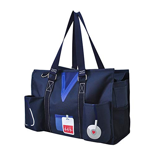 NGIL Utility Water Resistant Tote Bag | Work Tote for Women, Nurse Bag, Teacher's Choice Purse, Gym Bag, Everyday Organizer Top Zipper Closure - color: Nurse-navy