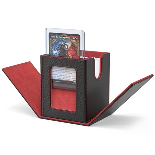 ZLCA MTG Deck Box with Commander Window Display, Trading Card Storage Box Holds 100 Double-Sleeved Cards Suitable for TCG/CCG/PTCG/EDH/Magic/Sport Cards (Black&Red) - color: A1-Black& Red, size: B-Vertical-Commander