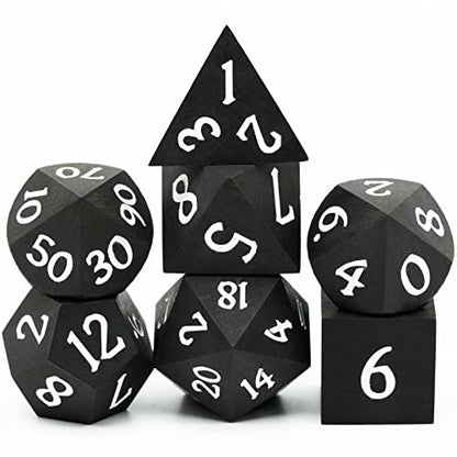 Ebony Wood DND Dice Set Wooden Polyhedral Dice Set for Tabletop Game | Iron Box, DM Gift, for Dungeons and Dragons Role Playing Games - color: Ebony Wood