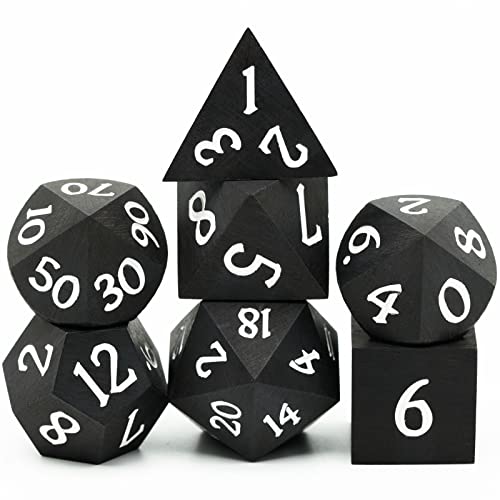 Ebony Wood DND Dice Set Wooden Polyhedral Dice Set for Tabletop Game | Iron Box, DM Gift, for Dungeons and Dragons Role Playing Games - color: Ebony Wood