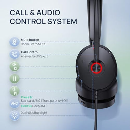 Yealink UH48 ANC Wired USB-C/A Headset, 6 AI Noise-Canceling Microphones | Teams/Zoom Certified, Stereo Headphones,Plug & Play for PC/Laptop/Phone, Hybrid Work & Home Office, Dynamic EQ, Call Control - color: USB-C/A (UC)