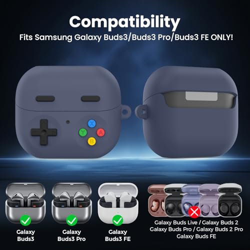 Delidigi Retro Gaming Case Compatible with Samsung Galaxy Buds 3 FE (2025)/Pro and Galaxy Buds 3（2024,Silicone Game Console Style Earbuds Case Accessories with Carabiner and Cleaning Kit - color: Midnight Blue, size: Galaxy Buds3 FE (2025)/Buds3/Buds3 Pro