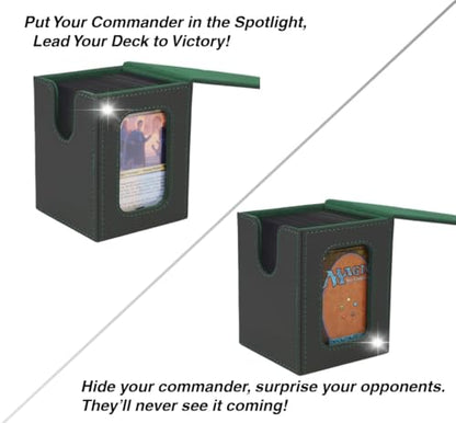 Venssu MTG Deck Box for Commander Display,Card Deck Box Fits 100 Double Sleeved Cards,TCG with 2 Dividers and 1 Toploader (Black＆Green) - color: Black＆Green