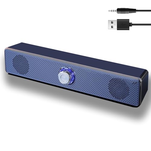 Computer Speakers Wired USB-Powered Sound-bar with Stereo Sound for PC Desktop Plug -n-Play 3.5mm Jack Computer Speakers for Desktop