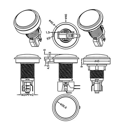Push Button Micro Switch 46mm Round DC 12V LED Illuminated for Arcade Video Games 2Pcs White