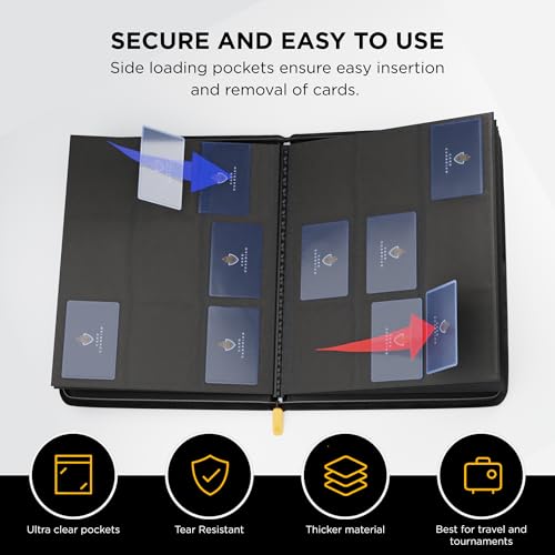 Card Guardian - 9 Pocket Premium Black Card Binder with Zipper for 360 Cards - Trading card binder with Side Loading Pockets for Trading Card Games -TCG Binder (Black) - color: Black