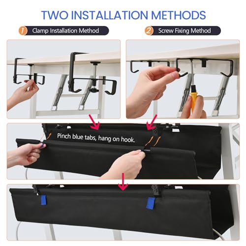 48" Under Desk Cable Management Tray- Clamp/Screw Mount Desk Cable Organizer Cable Tray Hiders for Office&Home