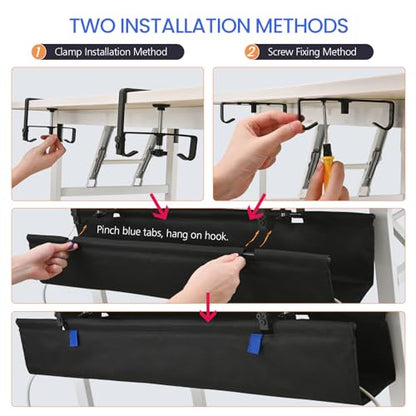 48" Under Desk Cable Management Tray- Clamp/Screw Mount Desk Cable Organizer Cable Tray Hiders for Office&Home