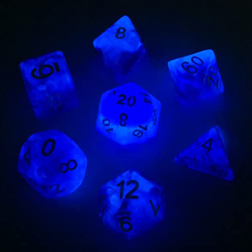Bescon Super Glow in The Dark Glitter Polyhedral Dice Set DEEP Space, Luminous RPG Dice Set,Glowing Novelty DND Game Dice Set, Novelty DND Game Dice d4 d6 d8 d10 d12 d20 d% in Brick Box - color: Deep Space