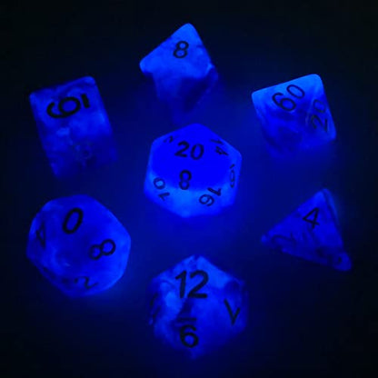 Bescon Super Glow in The Dark Glitter Polyhedral Dice Set DEEP Space, Luminous RPG Dice Set,Glowing Novelty DND Game Dice Set, Novelty DND Game Dice d4 d6 d8 d10 d12 d20 d% in Brick Box - color: Deep Space