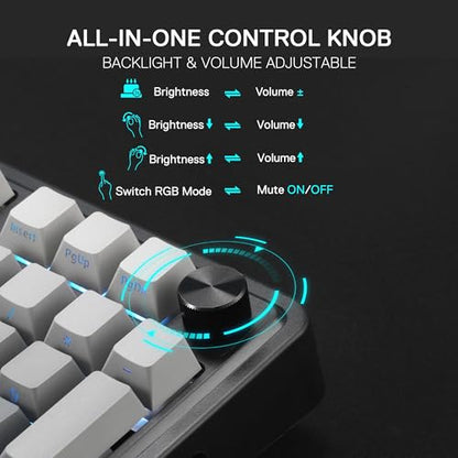 Redragon K686 PRO Wireless RGB Gasket Gaming Mechanical Keyboard, Easy Knob | Multi-Function Control Wheel, 0-Delay Tri-Mode, Cushioned 5-Layer Noise Dampening for Creamy Thocky Sound, Practical 98 Keys - color: Concrete Jungle, size: 98 Keys