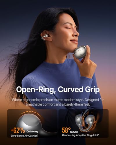 Baseus Inspire XC1 Open Ear Clip-On Earbuds, Sound by Bose, Dolby Audio, Adaptive Tunning Sound, Hybrid 2-Way Driver, Zero-Sense Air Cushion, 4-Mic Adaptive Clear Calls, IP66 Waterproof, 40H Playtime - color: Titanium