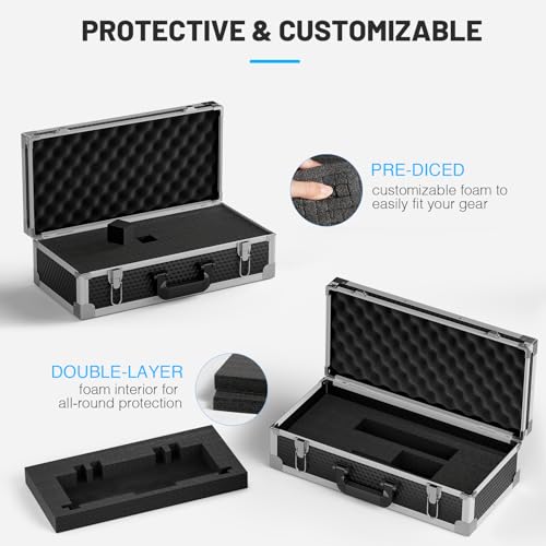 Phenyx Pro Large Size Carrying Case, Customizable Pre-Diced Foam, Aluminum Alloy Sturdy Build, Suitable for Wireless Mic System Storage & Camera Gear Transportation - size: Large (20.3×10×5.9 Inch)