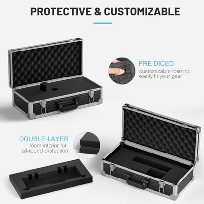 Phenyx Pro Large Size Carrying Case, Customizable Pre-Diced Foam, Aluminum Alloy Sturdy Build, Suitable for Wireless Mic System Storage & Camera Gear Transportation - size: Large (20.3×10×5.9 Inch)