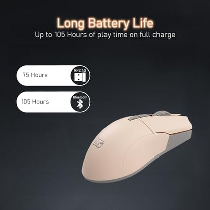 iRocks M31R Wireless Gaming Mouse, Triple Mode 2.4G/ Bluetooth/USB-C Detachable Cable Gaming Mouse, Kailh GM8.0 Switches, Advanced PixArt PAW3395 Optical Sensor, Up to 26,000 DPI - Beige - color: Beige
