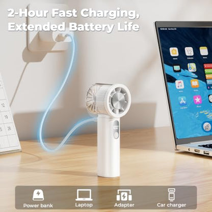 Portable Handheld Small Turbo Fan with Ice Cooling, White | 5 Gear Strong Airflow, LED Display, 3000mAh Rechargeable Battery, 20000 RPM Powerful, Up to 12 Hrs,for Travel,Outdoor, Makeup - color: White
