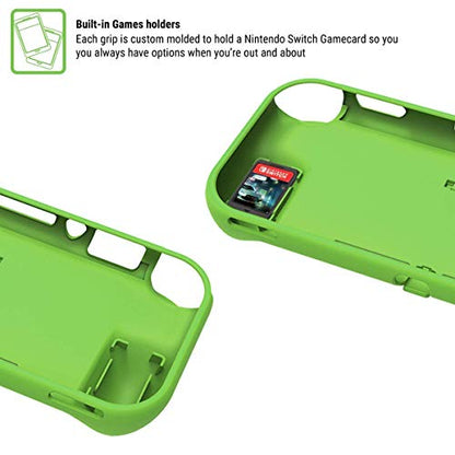 Orzly Green Comfort Grip Case, Thumb Grips, & 4 Pack of Glass Screen Protectors for Switch Lite - Bundle